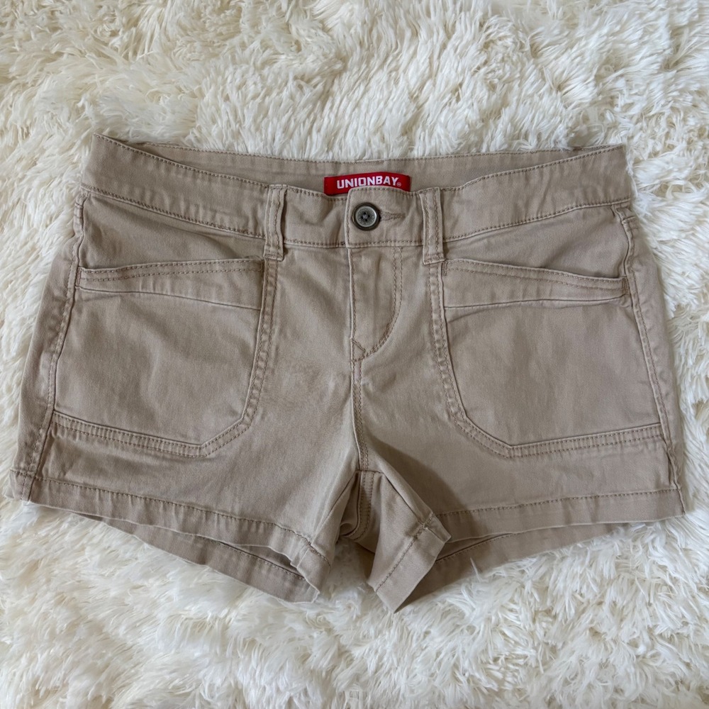 Unionbay Khaki Cargo Shorts Womens 7 28W Tan Stretch Utility Mini Shorts